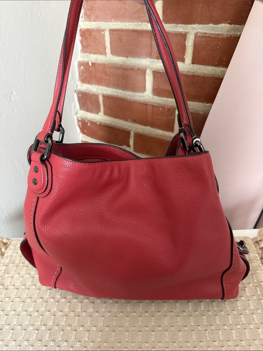 Coach Red Pebbled Leather Shoulder Tote - Picture 2 of 8